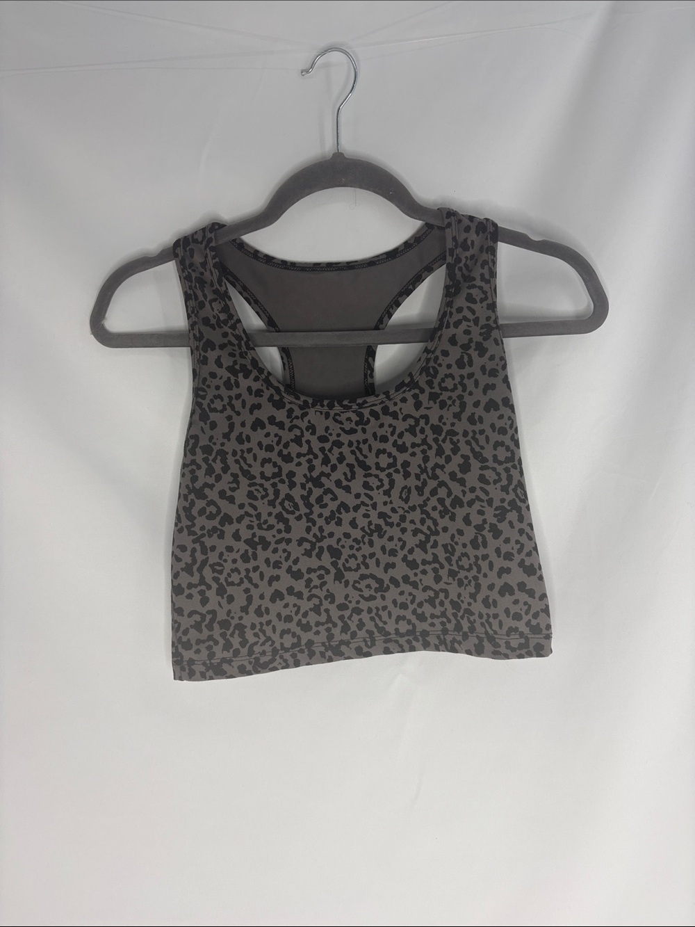 T.J.Maxx Gray Leopard Print Racerback Crop Tank